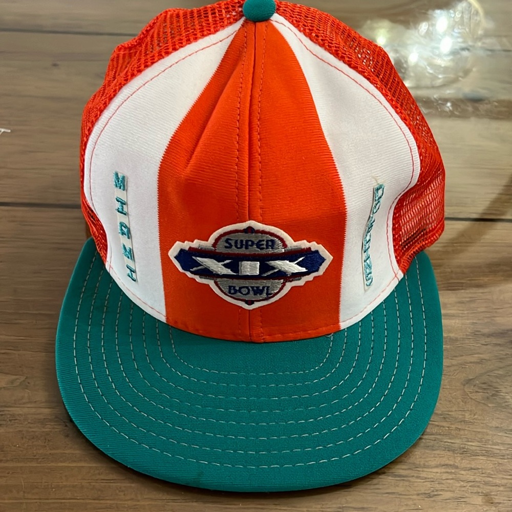 Vintage Miami Dolphins Super Bowl 19 Snapback Trucker Hat Cap Lucky Stripes